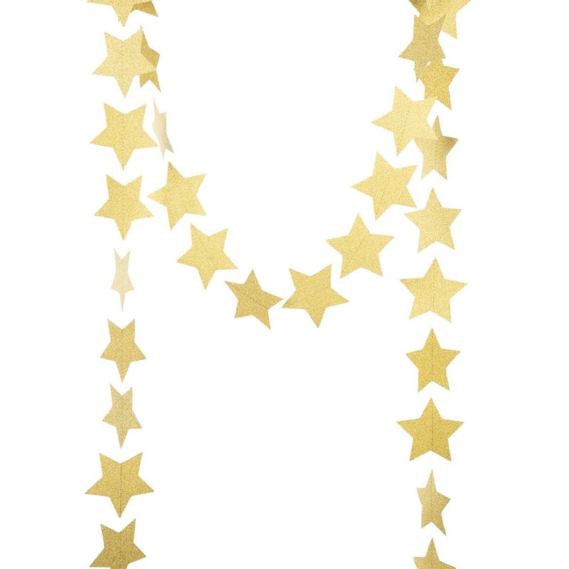 MOWO Star Paper Garland Circle Hanging Decor 3'' in Diameter 10ft (Gold Glitter, 2pc) - Image 2